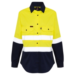 Spartan - Ladies Cotton Drill Taped Shirt - Yellow/Navy