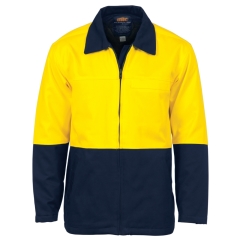 Heavy Weight Hi Vis Cotton Drill Jacket - Yellow/Navy