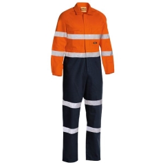 Taped Hi Vis Cotton Drill Coverall - Orange/Navy