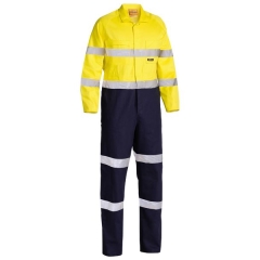 Taped Cotton Drill Hi Vis Coveralls - Yellow/Navy