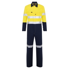 Spartan - Taped Lightweight Hi Vis Cotton Drill Coverall - Yellow/Navy