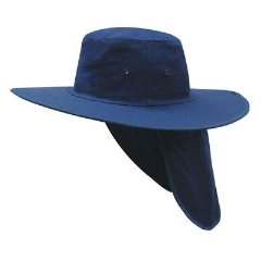 Canvas Sun Hat With Flap - Navy