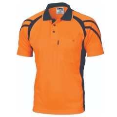 DNC - Cool-Breathe Stripe Panel Hi Vis Polo Shirt - Orange / Navy