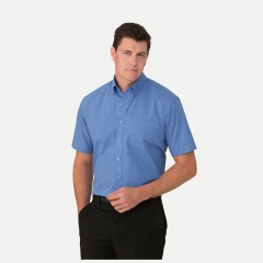City Collection - Micro Check Mens Short Sleeve Shirt - Blue