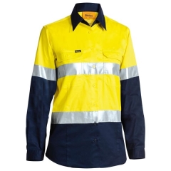 Bisley - Women's Taped Hi Vis Cool Lightweight Drill Shirt - Yellow/Navy