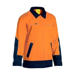 Bisley - Liquid Repellent Hi Vis Drill Jacket - Orange / Navy