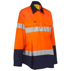 Bisley - Women's Taped Hi Vis Maternity Drill Shirt - Orange/Navy