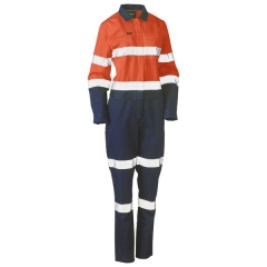 Bisley - Taped Women's Hi Vis Cotton Drill Coveralls - Orange/Navy