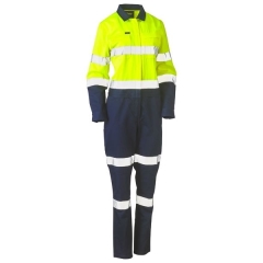 Bisley - Taped Women's Hi Vis Cotton Drill Coveralls - Yellow/Navy