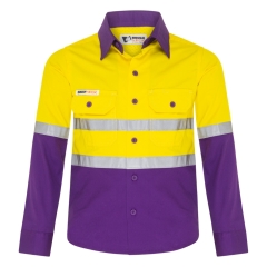 Captain - Taped Cool Breathe Kids Hi Vis Work Shirt - Purple/Yellow