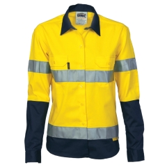 DNC - Taped Ladies Hi Vis Two Tone Drill Shirt - Yellow/Navy