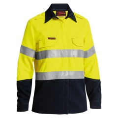 Bisley - TenCate Tecasafe Plus 700 Women's Taped Hi Vis FR Vented Shirt - Yellow/Navy