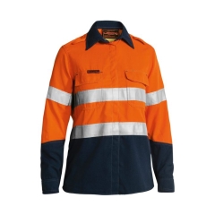 Bisley - TenCate Tecasafe Plus 700 Women's Taped Hi Vis FR Vented Shirt - Orange/Navy