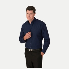 City Collection - Micro Check Mens Long Sleeve Shirt - Navy
