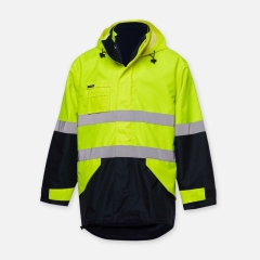 King Gee - 4 in 1 Hi Vis Waterproof Wet Weather Jacket - Yellow/Navy