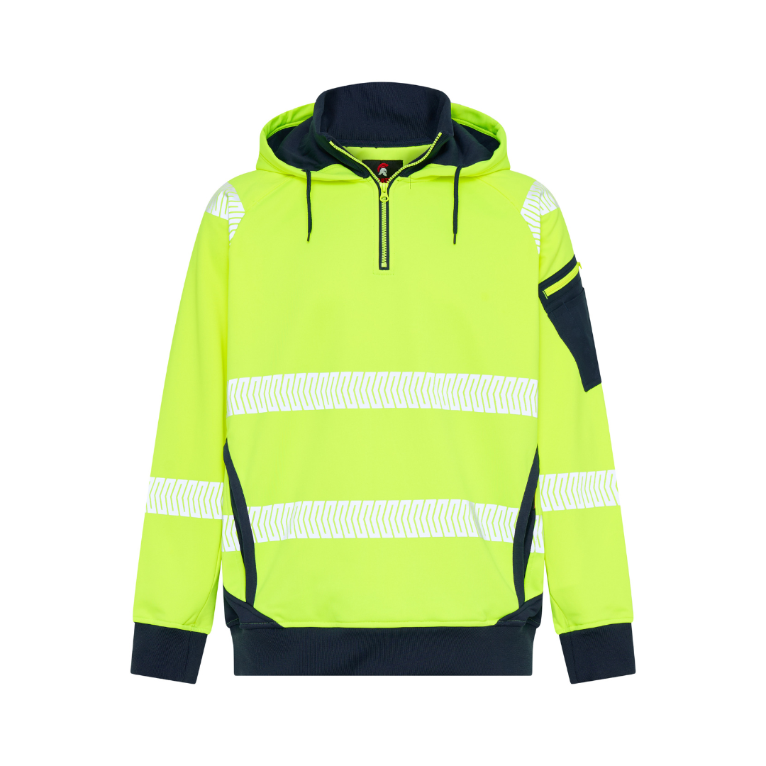Jumper - 1/2 Zip Taped Brushed Fleece Hoodie - Yellow/Navy
