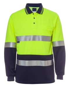 Shirt - Hi Vis L/S Taped Traditional Polo - Lime/Navy