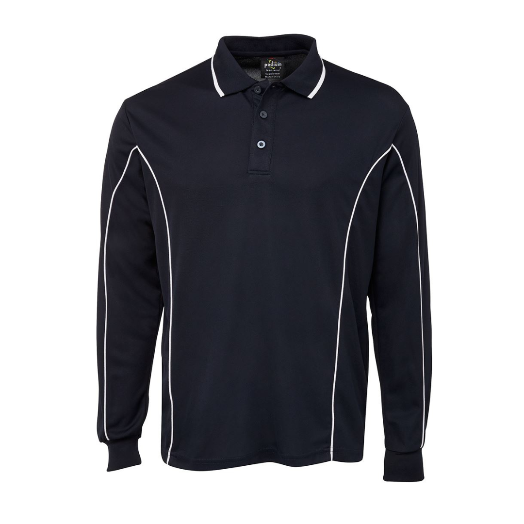 Podium - Long Sleeve Piping Polo - Navy/White