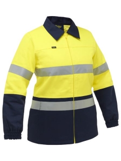 Bisley - Women's Taped Hi Vis Drill Jacket - Yellow/Navy