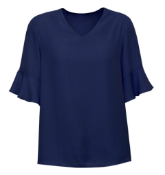 Biz Collection -Aria Womens Fluted Sleeve Blouse - Navy