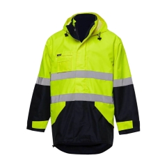 King Gee - 4 in 1 Hi Vis Waterproof Wet Weather Jacket - Yellow/Navy